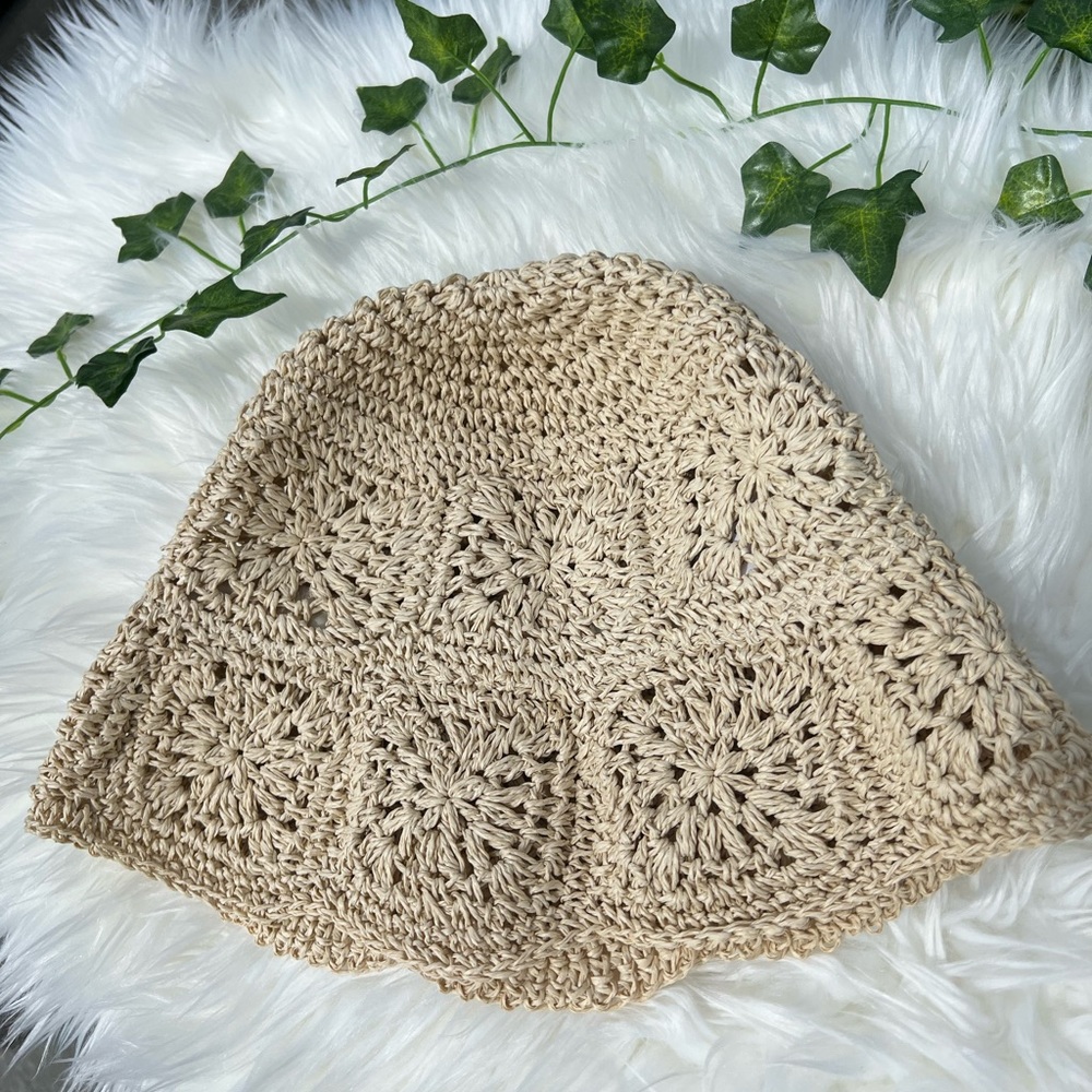Tan crochet bucket hat
